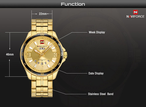 Relógio Dourado Naviforce Masculino 9106 Aço Gold - Dourado