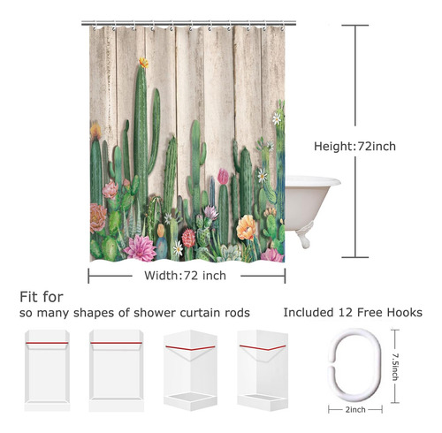 Cortina De Ducha Con Diseño De Cactus, Suculentas, Estilo De