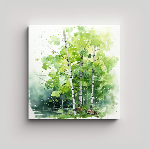 80x80cm Pintura Abstracta Colores Verdes Árbol Aspen Flores