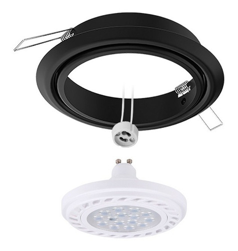 Lampra Led Ar111 12w + Spot Movil + Zocalo Gu10 Embutir