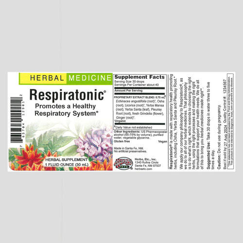 Herbs Etc. Respiratonic Extracto Liquido 40 Servs 1 Oz Sabor Natural