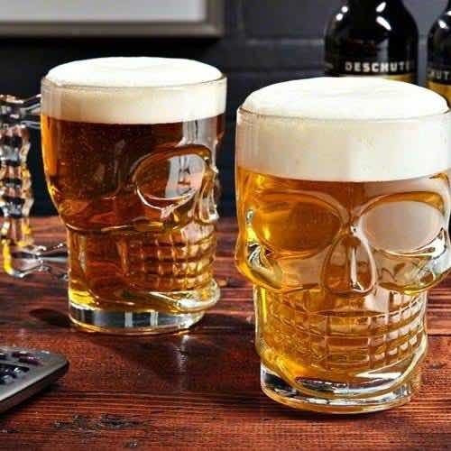 Caneca Chopp Cerveja Vidro Caveira Rock 510 Ml
