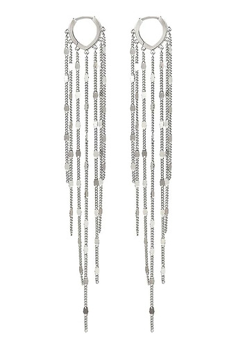 925 Silver Tassels Earrings Huggie Hoops Women White Gold Pl