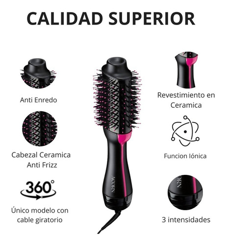 Imagen 6 de 8 de Cepillo Alisador Peine Secador Giratorio360 Smartbrush Acorn