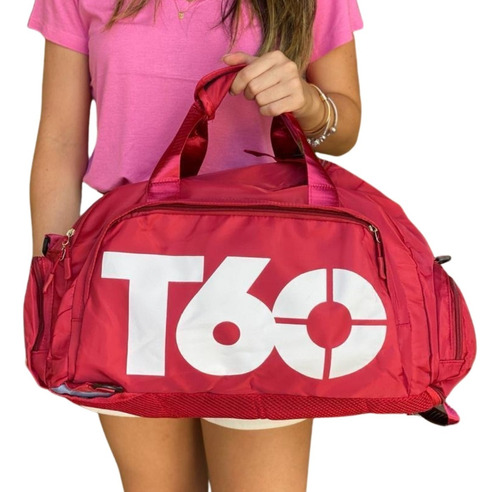 T60 Bolsa Academia Transversal Com Compartimentos Top Vendas Cor Rosa-Pink Desenho do tecido Liso