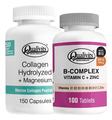 B Complex Vitamina C, Zinc Colágeno, Magnesio X150 Qualivits Sabor Sin Sabor