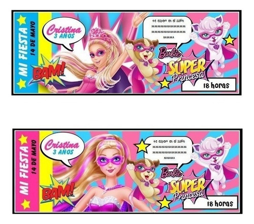 Kit Imprimible Barbie Super Princesa Candy Bar Cotillon 2x1