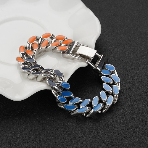 Pulsera De Cadena Cubana Cool Punk Biker Para Hombre