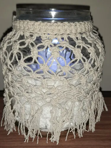 Frasco Decorativo Con Crochet 13.5 Cm × 11 Cm + Vela Luz Led