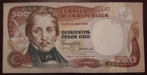 Colombia Billete De 500 Pesos Oro Año 1990