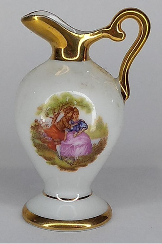 Jarra De Porcelana Limoges Miniatura Con Destaques En Oro Y 