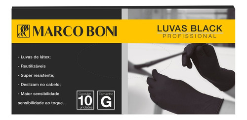 Kit 60 Luvas Black Profissional Tamanho G Latex Marco Boni