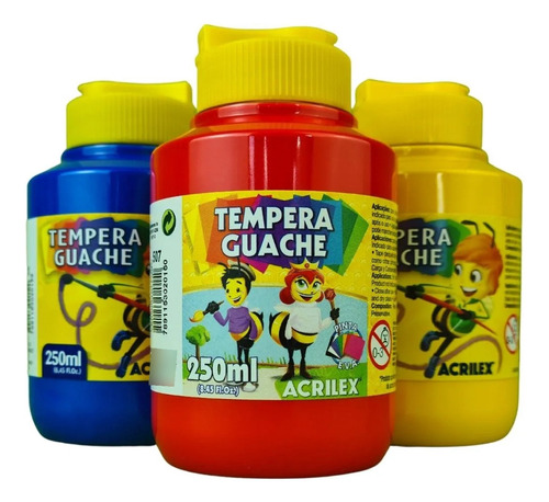 6 Tintas Guache 250ml Acrilex Varias Cores