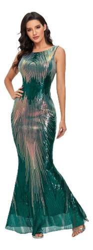 Vestido De Noche De Sirena Sin Mangas Lentejuelas Sexy Mujer