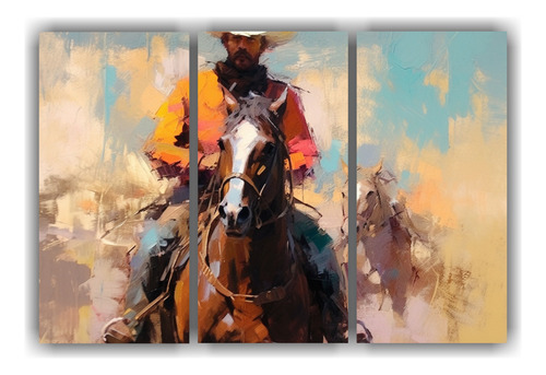 120x80cm Cuadro Decorativo Retrato Cowboy Caballo Sala