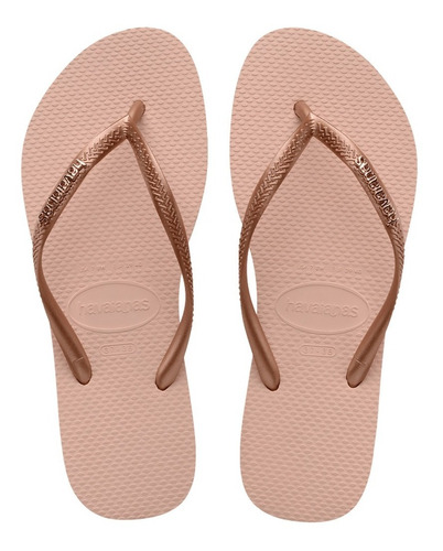 Ojotas Havaianas Slim Logo Metallic Mujer Tiras Finas Verano