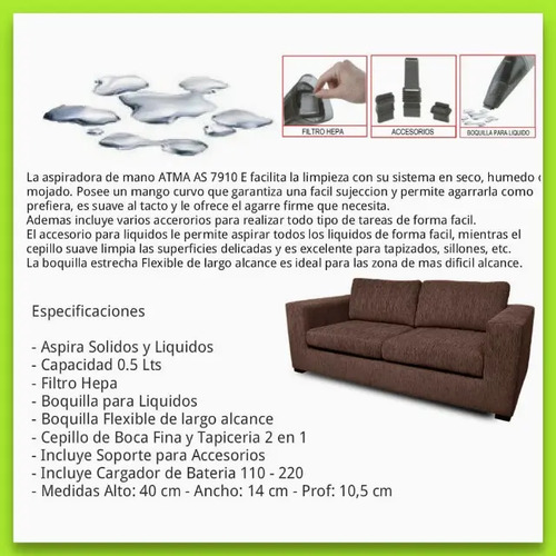 Atma As7910e Aspiradora De Mano Recargable Inalambrica 0.5l | Envío gratis