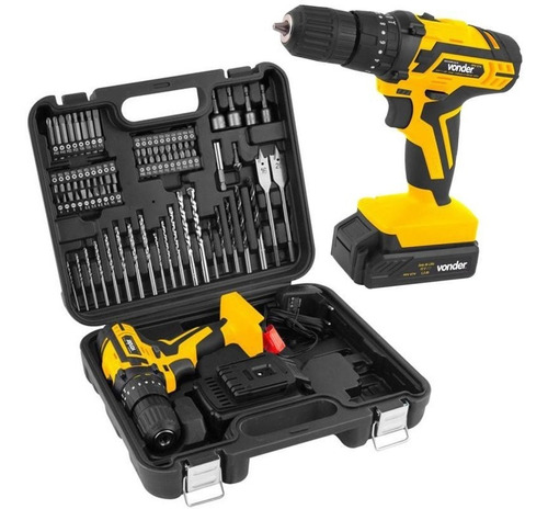 Parafusadeira Furadeira 12v Impacto Bivolt + Kit 74 Vonder