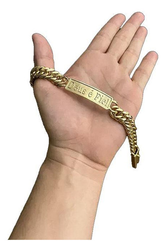 Pulseira Grumet 13mm Deus É Fiel - Banhado A Ouro 18k