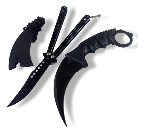 Set Kerambit Mariposa Cuchillo Negro Combo Cs Go Funda Bn53