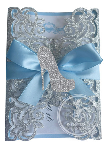 70 Invitaciones Corte Laser Gf-390 Glitter + Zapatilla