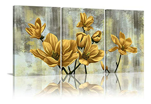 Amemny Yellow Flower Wall Art 3 Paneles Lienzo Enmarcado Dec