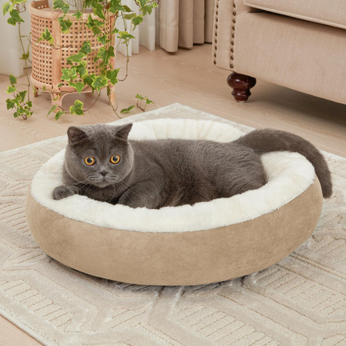 Cama Redonda Acolchada Para Gatos Y Perros Pequeños 50 Cm Camello Diseño