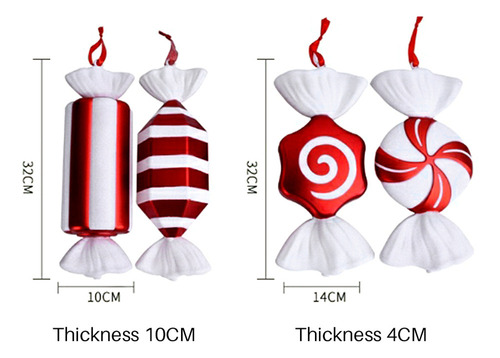 Decoración Navideña Para Colgar Caramelos, 32 Cm, Color Rojo