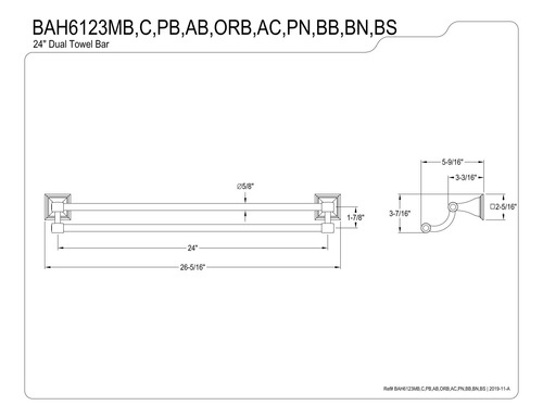 Kingston Brass Bah6123c Monarca Dual Toalla Bar, Cromo Pulid