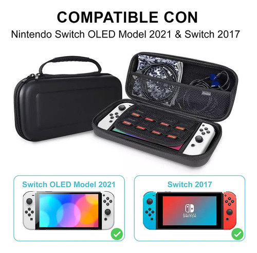 Estuche Rígido Compatible Con N Switch Oled Funda Protector Negro