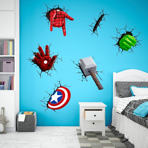 Set 6 Vinilos Decorativos Infantil Para Pared Super Heroes