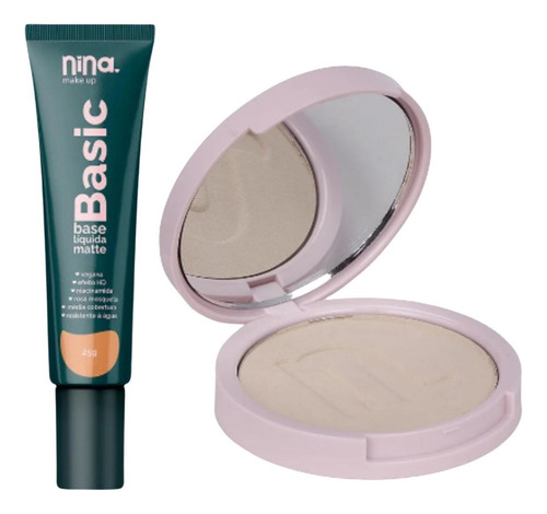 Kit Nina Makeup Base Líquida Basic+pó Compacto Instant Cor 1