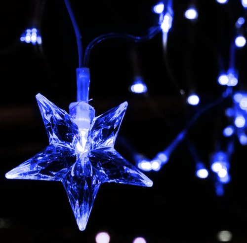 Rede De Led C/ Estrela Na Ponta 160 Leds Decoração De Natal Luzes Azul