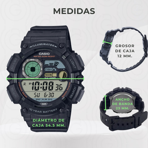 Reloj Casio Ws-1500 1a Para Hombre Apto Para Bucear Negro Negro Lcd Ws-1500-1a