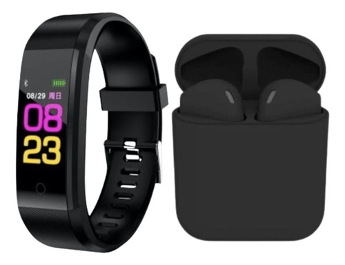 Smartwatch 115 Plus Combo + Auriculares Inalámbricos Negros