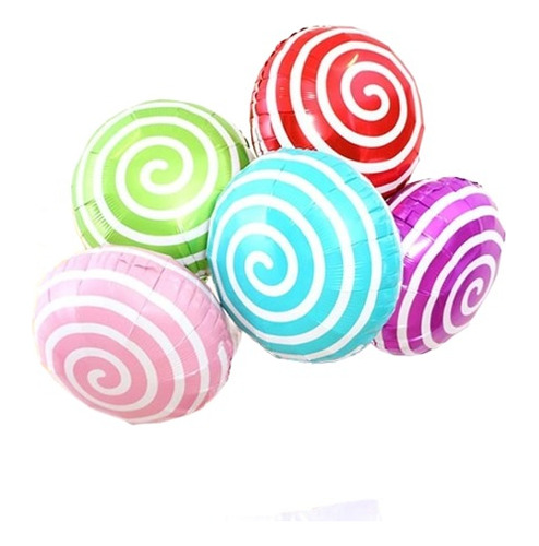Pack 5 Globos Caramelos Lollipop Metalizados Colores Deco