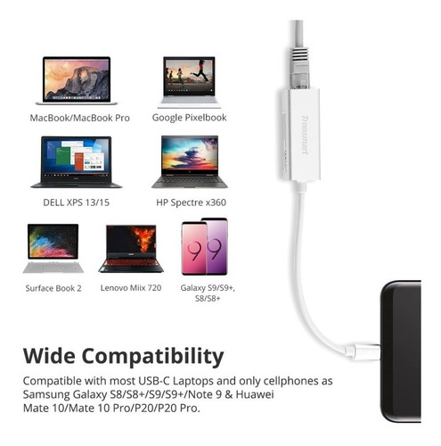 Adaptador Usb-c 3.1 Macho A Rj45 Gigabit Ctl01 Tronsmart