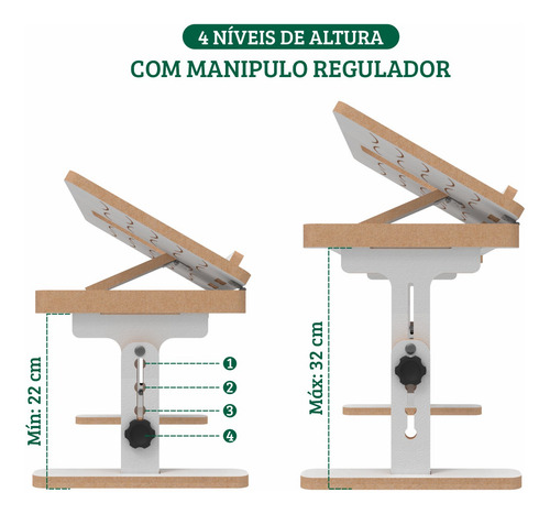 Suporte P/ Notebook Regulável Mdf Cama Sofá Ergonomia Branco