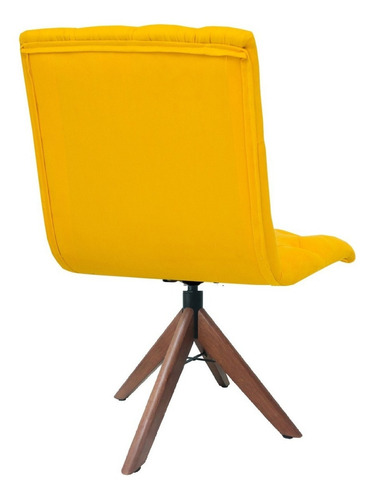 Cadeira Giratória Lia Mesa De Jantar Capitonê Pés Madeira Assento Veludo Amarelo Desenho Do Tecido Liso