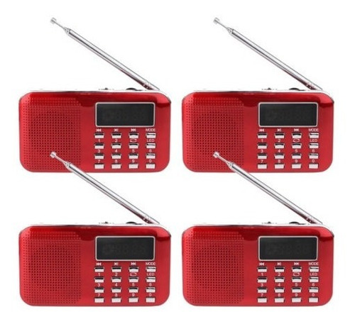 4 × Portátil Fm / Am Rojo Color Altavoz Multimedia Radio Con