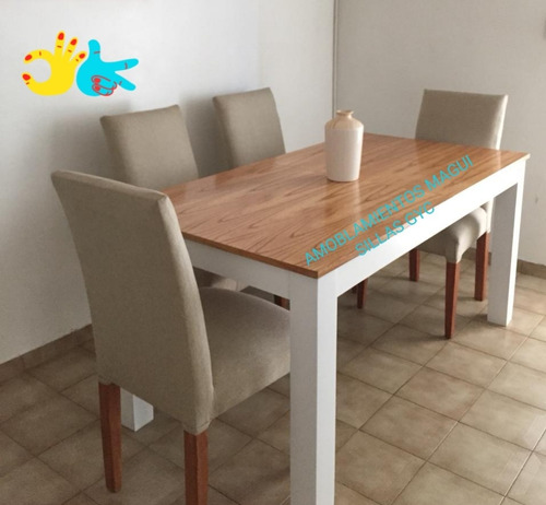 Juego De Comedor + 4 Sillas En Chenille O Eco Cuero 