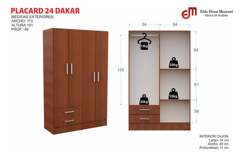 Placard Mosconi Dakar Placard 24 color blanco de mdp, melamina con 4 puertas batientes