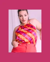 Comprar Top Seda Estampada Fruncido Con Tiras Cruzadas En La Espalda