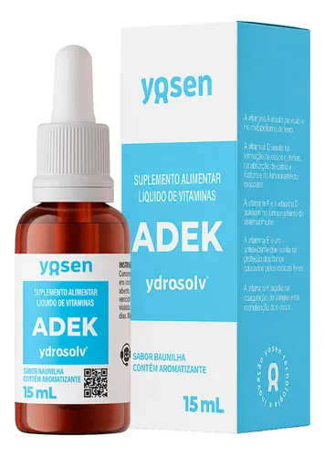 Adek Vitamina A D E K2 Ydrosolv Gotas 15ml Yosen Baunilha