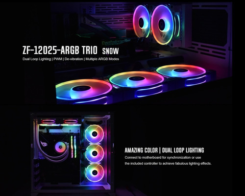 Imagen 5 de 10 de Set 3x Coolers Pwm 120mm Argb Id-cooling Zf Blancos !