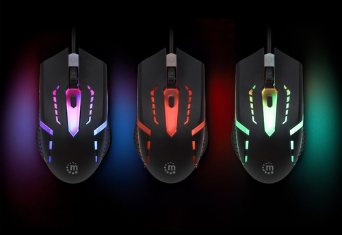 Mouse Gaming Usb Con Led Rgb, 1500 Ppp, 4 Botones. Manhattan Color Negro