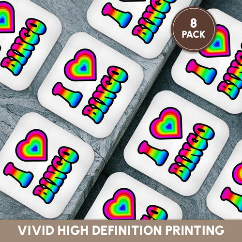 3drose Groovy Hippie Rainbow I Heart Love Bingo - Posavasos