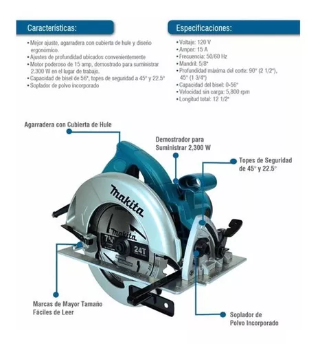 Sierra Circular 7 1/4 In 5800 Rpm 15a 1800w + Estuche Makita