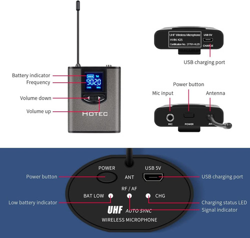 Imagen 5 de 10 de Kit De Micrófono Hotec K25 Inalámbrico Profesional