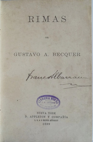 Libro Rimas De Gustavo A. Becquer Año 1889 Rara Edición